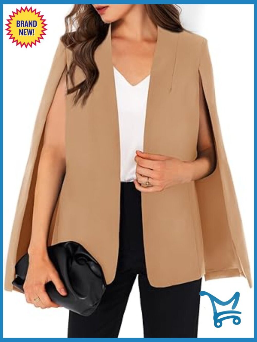 Womens Cape Blazer Split Sleeve Open Front Casual Jacket Coat